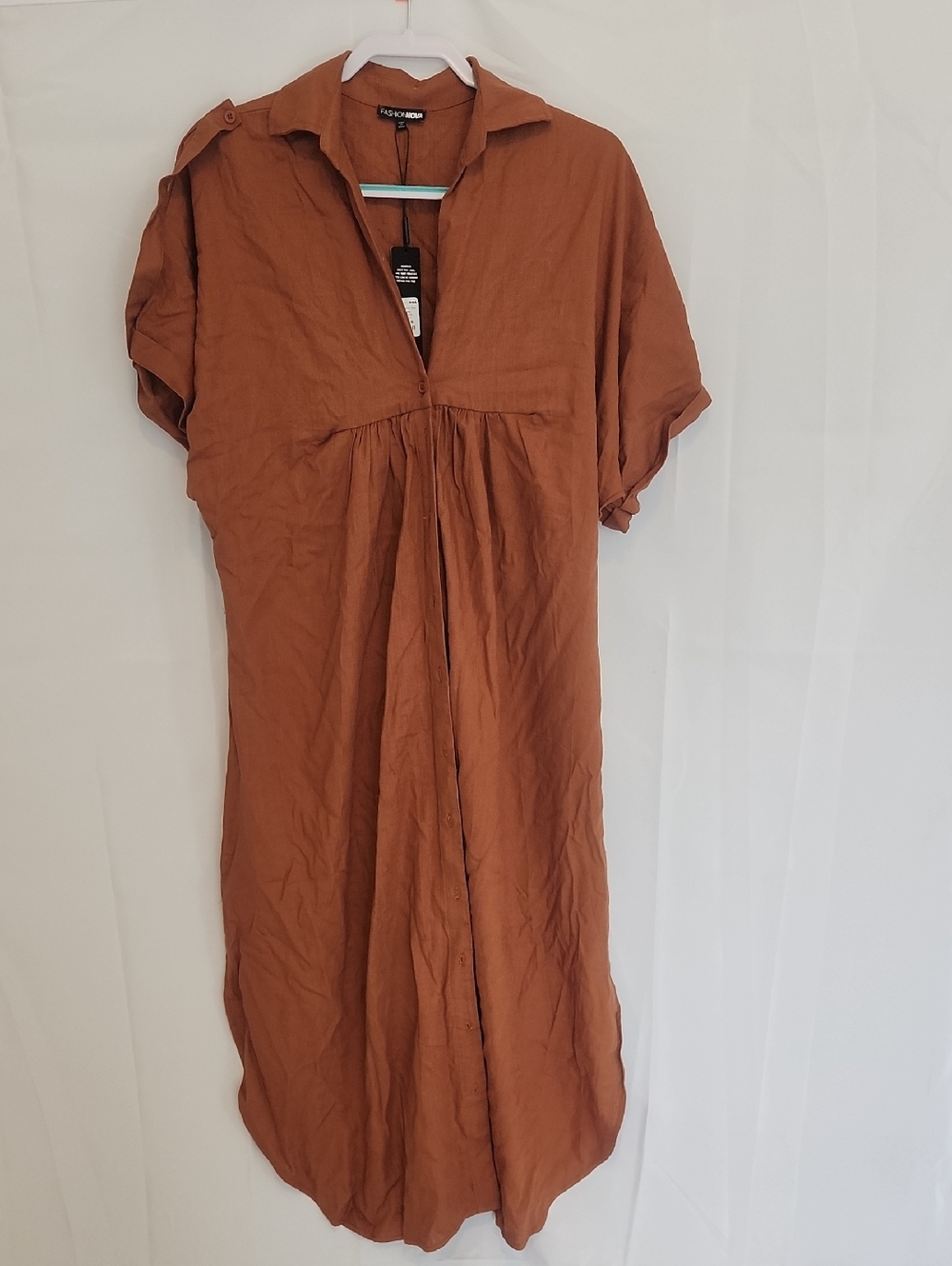 Fashion Nova Rust Brown Collared Midi Dress